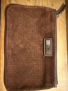 Brown Perforated Leather Men's Zip Pouch